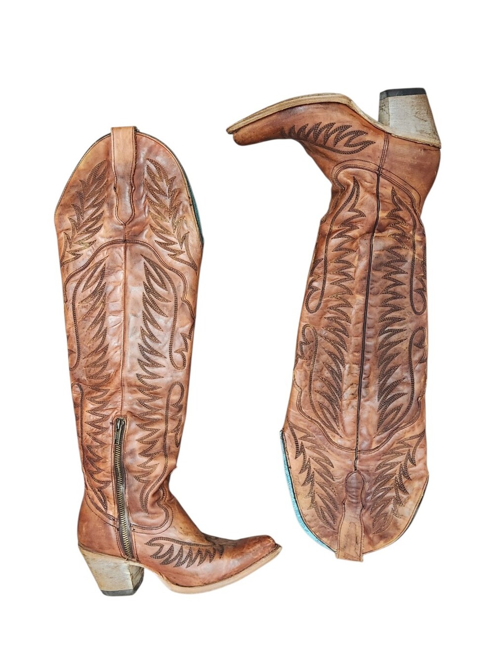 Corral Western Boots Womens Size 6.5 Knee High Tall Leather Hand Crafted Heeled